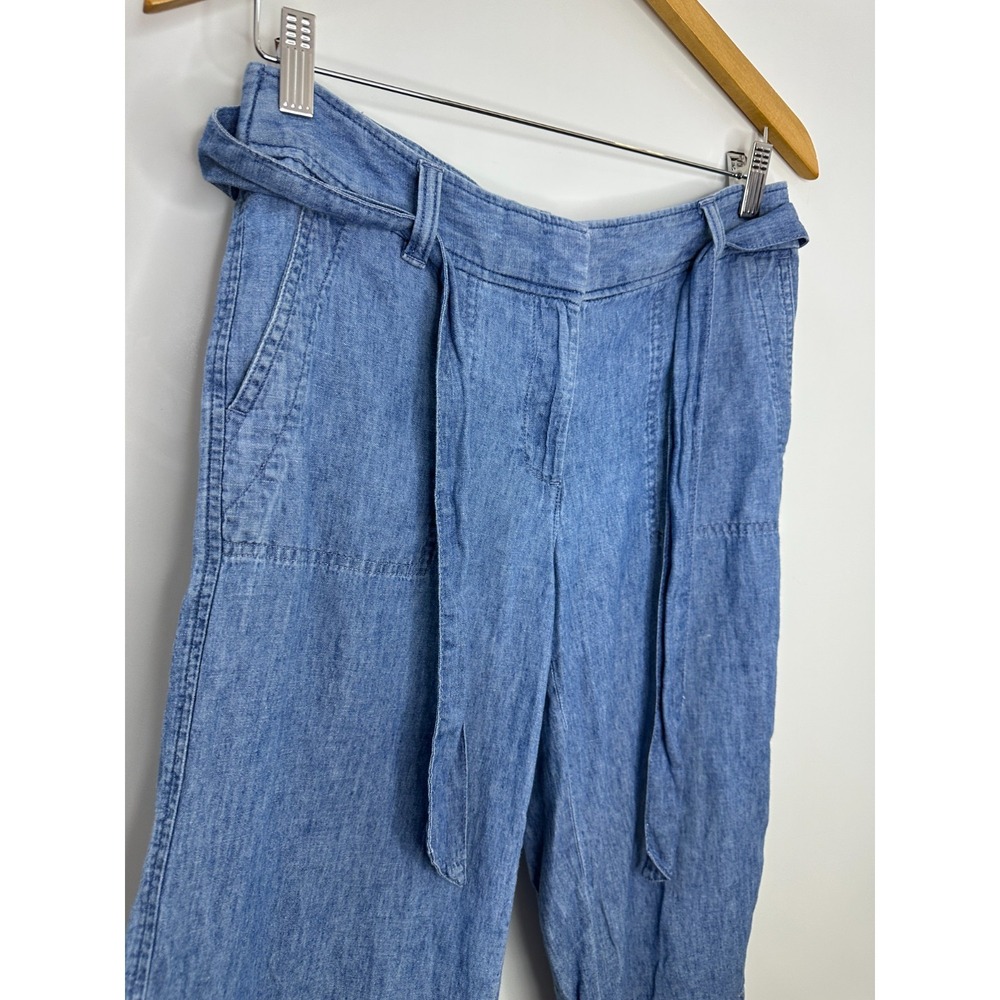 Talbots Linen Blend Chambray Tie-Waist Wide-Leg Cropped Pants Blue 2P 2 Petite - Picture 3 of 11